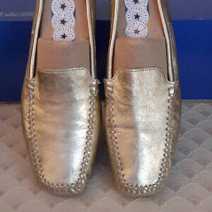 Womens Metallic Gold Slip-On Loafers